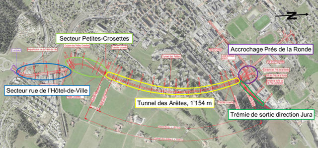 Lageplan der Ostumfahrung von La Chaux-de-Fonds